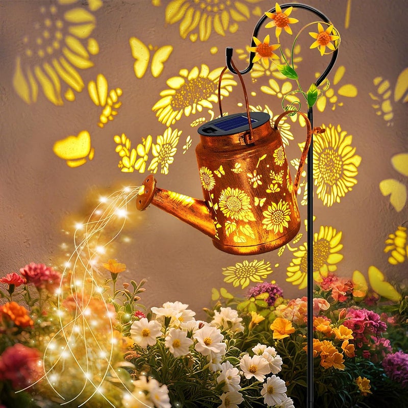 VOOKRY Solar Lights Outdoor Waterproof, Sunflower Metal Solar Watering Can Lights, Birthday Gifts for Women Mom Grandma, Hanging Lantern Decorative Garden Decor Yard Light for Outside Patio Lawn Porch - Image 1